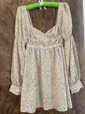 PrettyLittleThing Pastel Floral Long-Sleeve Empire Dress